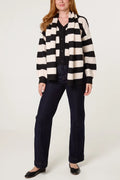 Black and Cream Striped Cardigan With Scarf