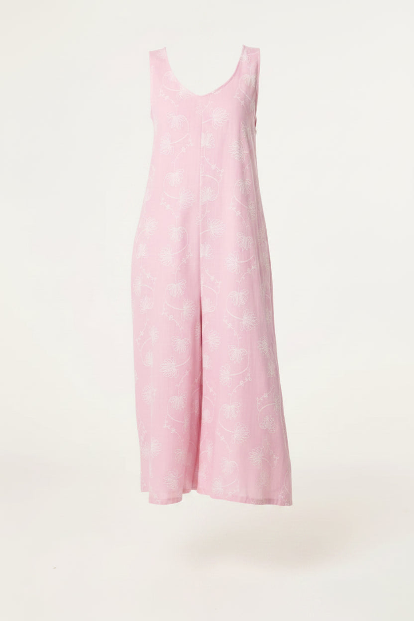 Pink Leaf Print Jumpsuit