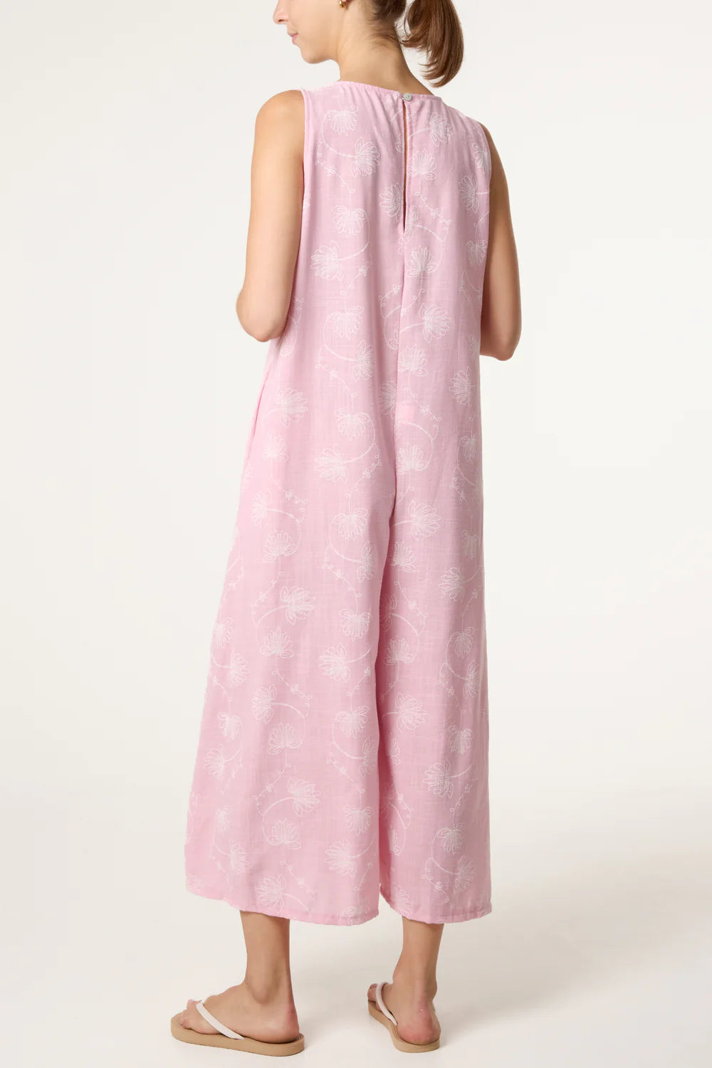 Pink Leaf Print Jumpsuit