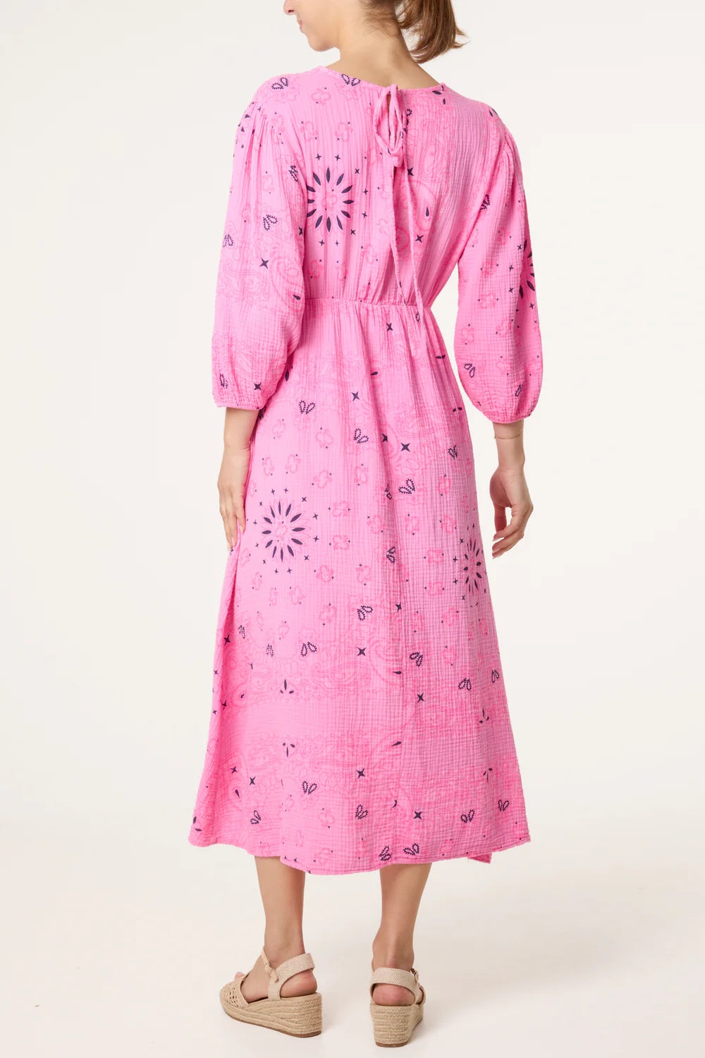 Bubble Gum Pink Bandana Print Midi Dress