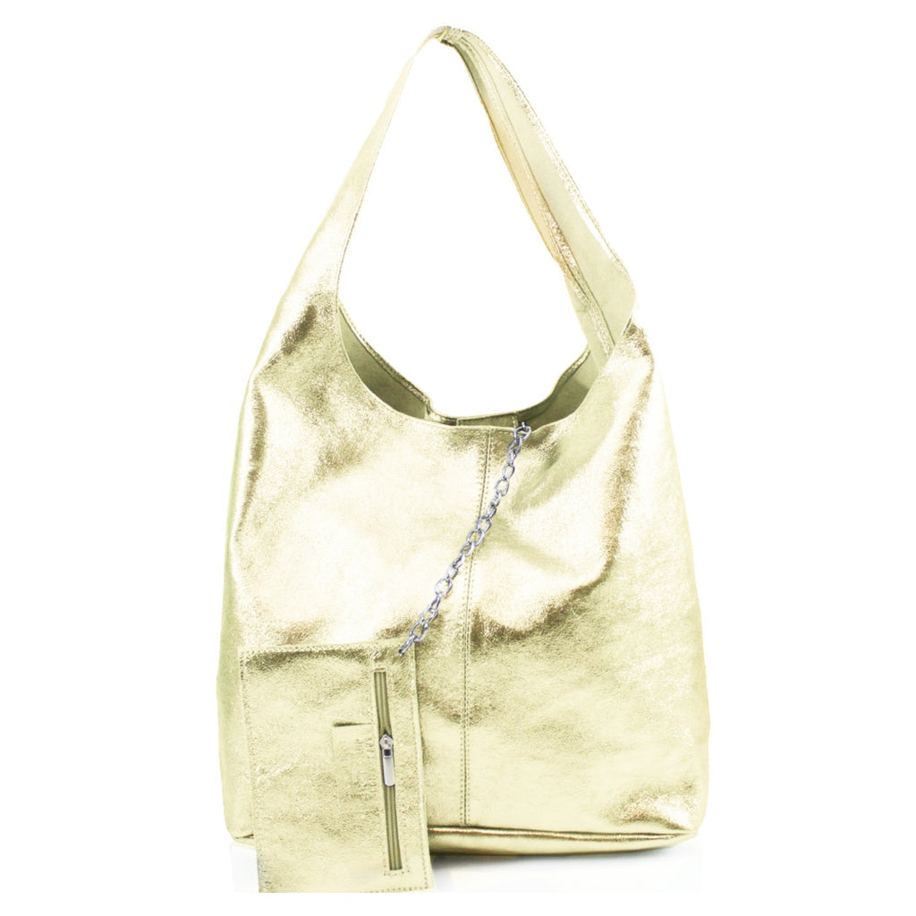 Large Metallic Leather Shoulder Bag