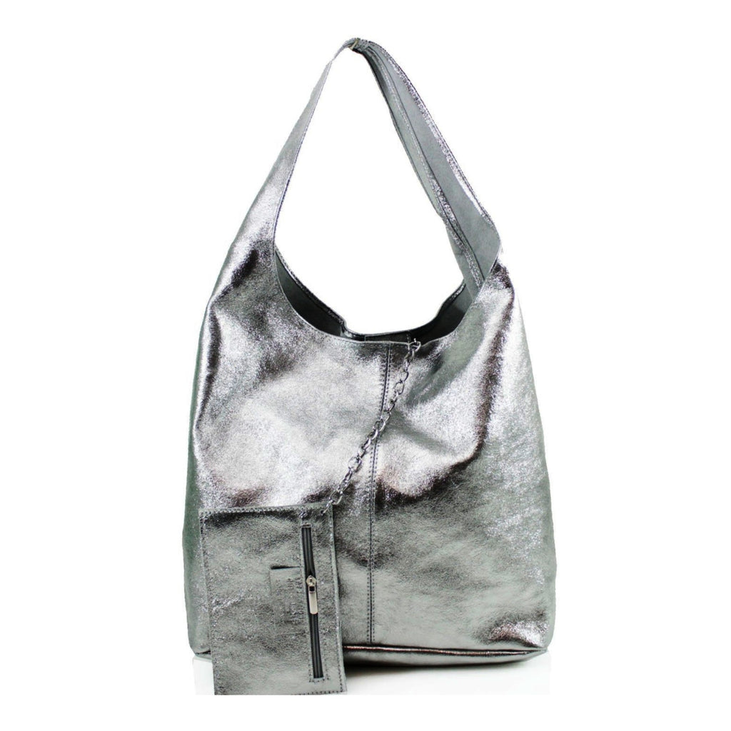 Large Metallic Leather Shoulder Bag