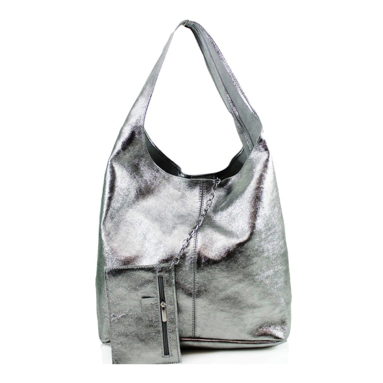 Large Metallic Leather Shoulder Bag