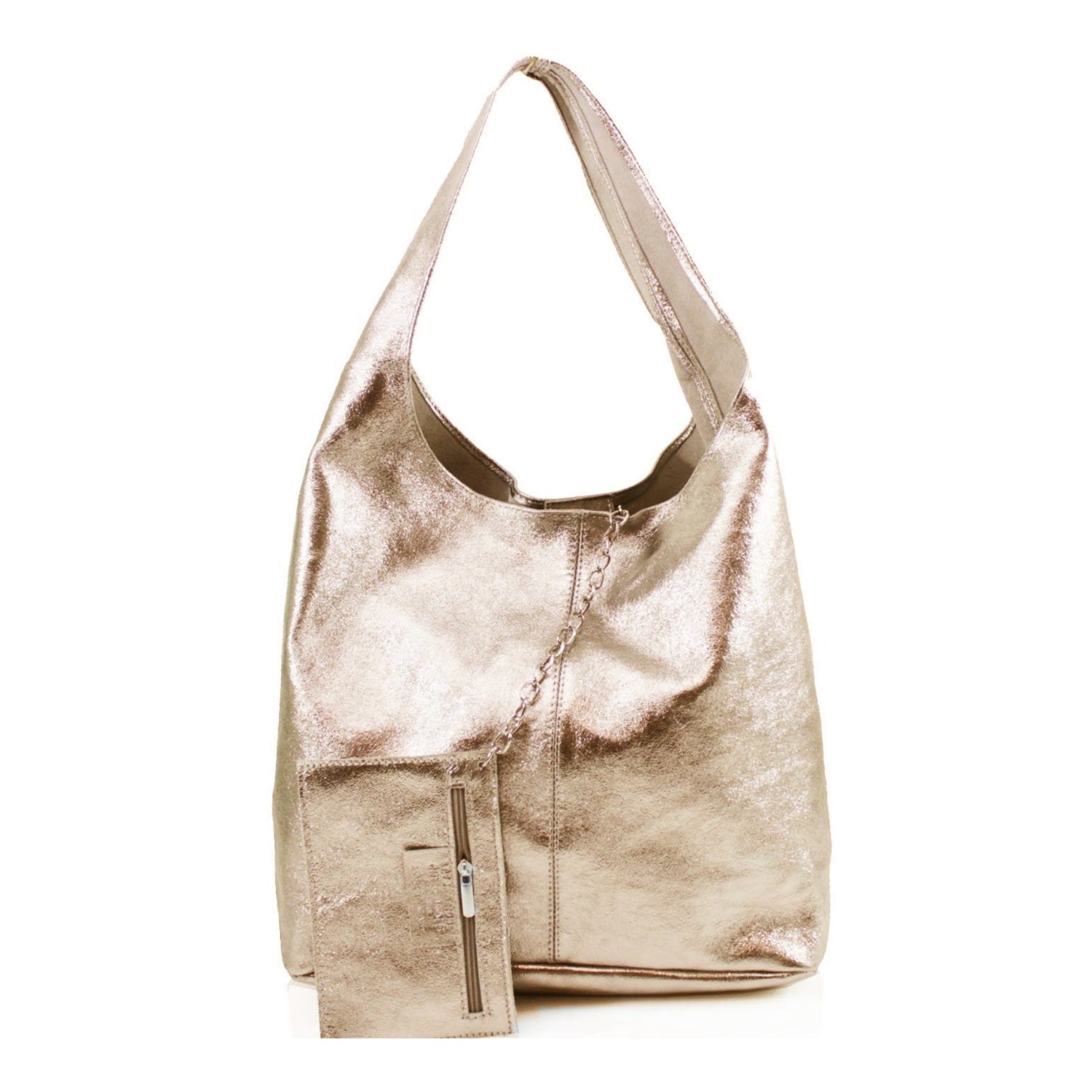 Large Metallic Leather Shoulder Bag