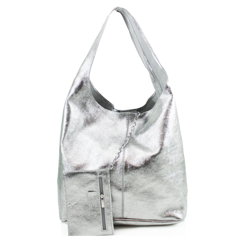 Large Metallic Leather Shoulder Bag