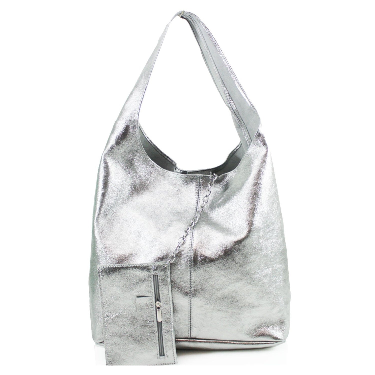 Large Metallic Leather Shoulder Bag