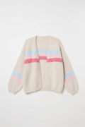 Ivory Balloon Sleeve Stripe Knit Cardi