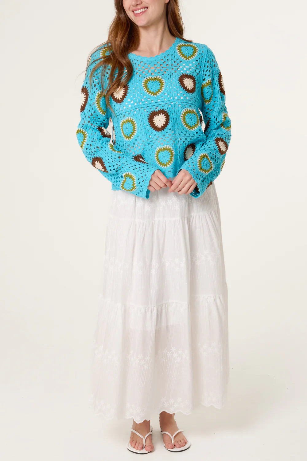 Turquoise Crochet Hearts Jumper