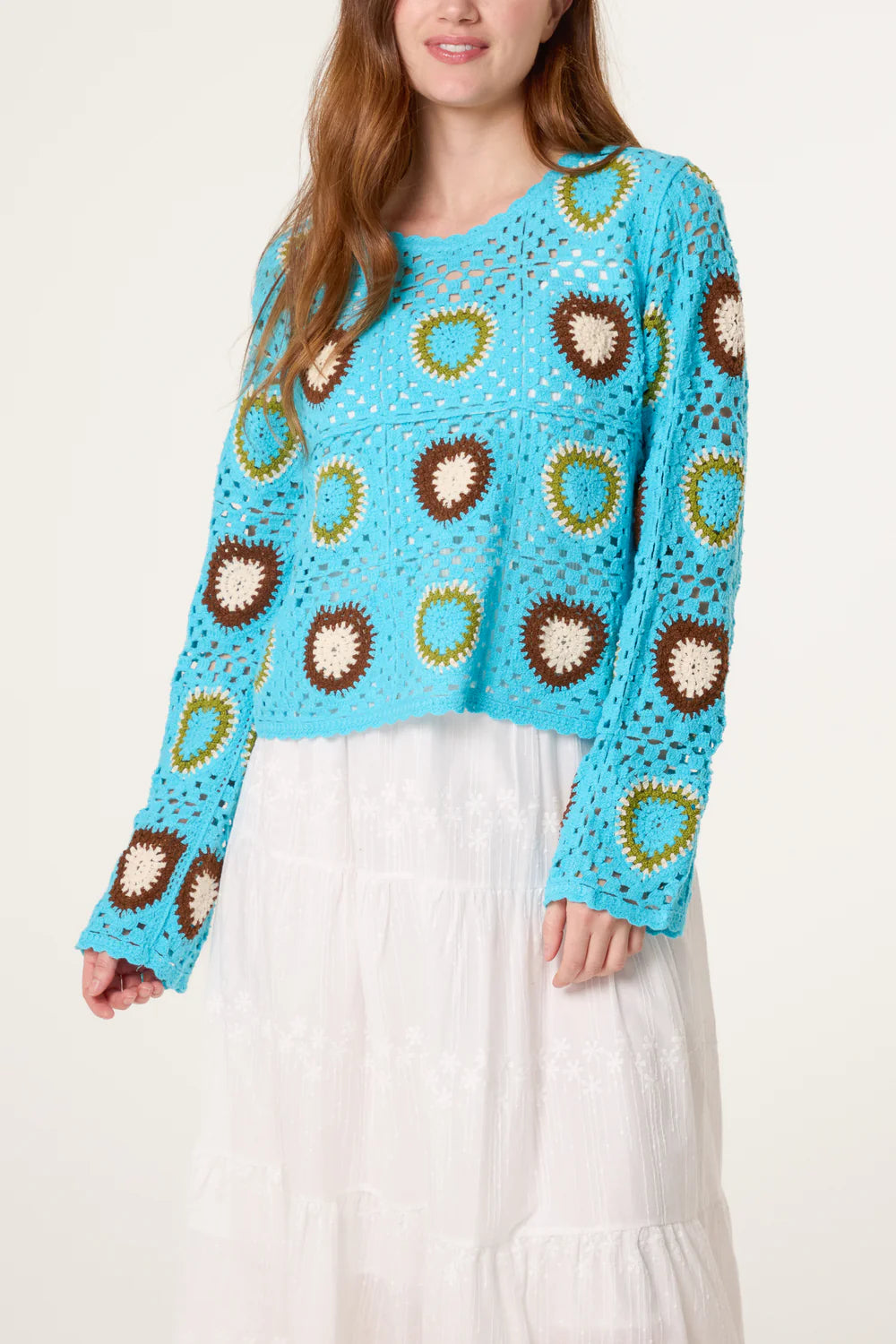 Turquoise Crochet Hearts Jumper
