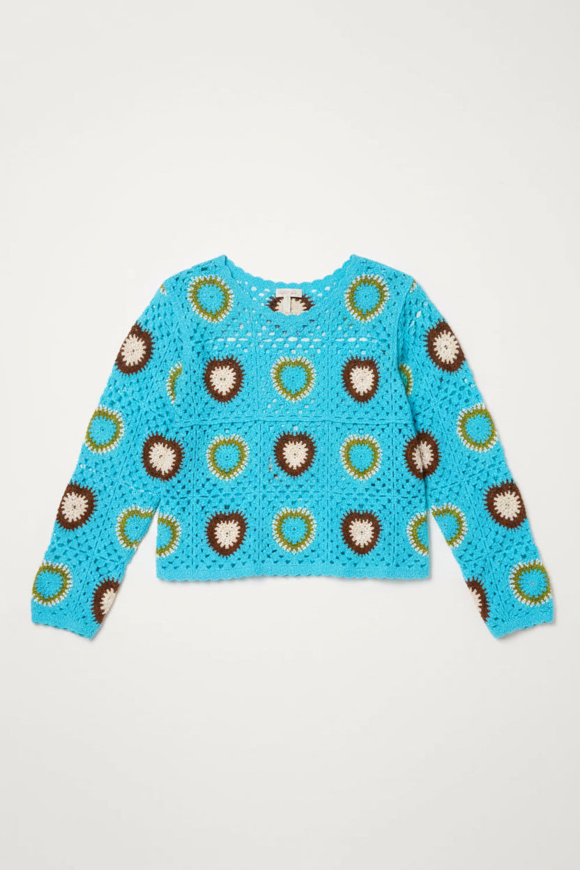 Turquoise Crochet Hearts Jumper
