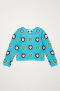 Turquoise Crochet Hearts Jumper