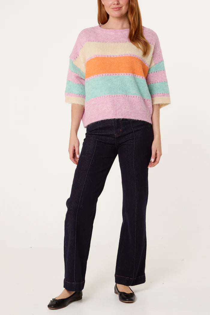Wide Sleeve Colour Block Jumper