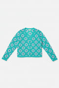 Aqua V Neck Crochet Cardigan
