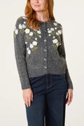 Grey Embroidered Floral Cardigan