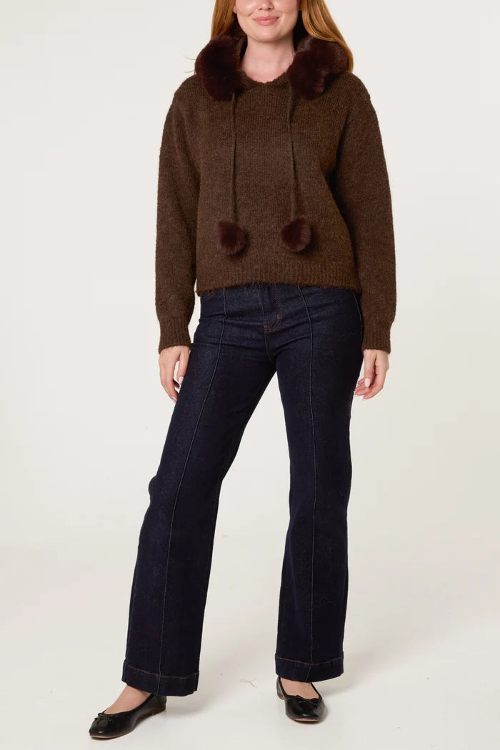 Coffee Faux Fur Hooded Jumper