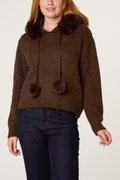 Coffee Faux Fur Hooded Jumper
