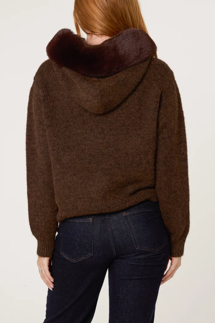 Coffee Faux Fur Hooded Jumper