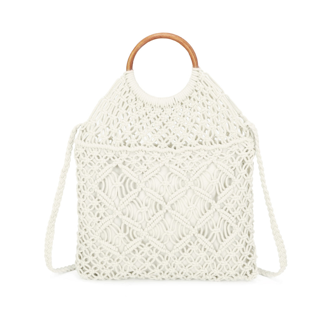 Wooden Handle Crochet Cross Body Bag